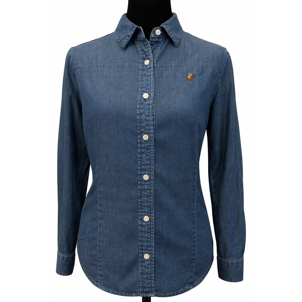 Pendleton Womens Western Rodeo "Let'er Buc Round Up" Blouse Medium‎ Denim Cotton